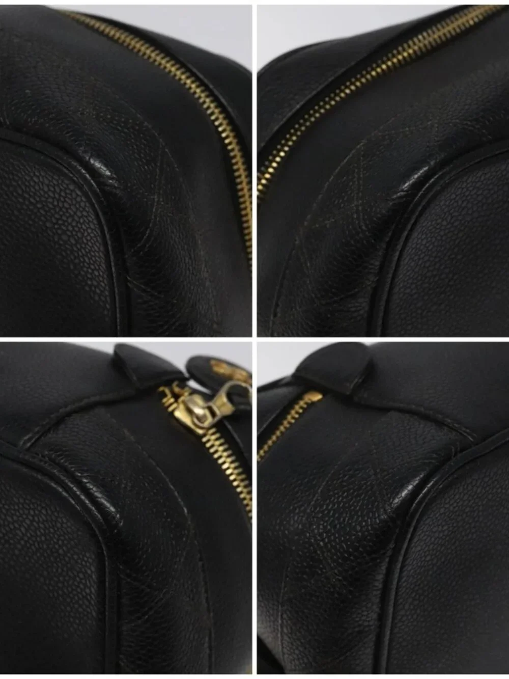 CHANEL Bicolore Vanity Hand Bag Grained Calf Skin Black CC Auth yb789